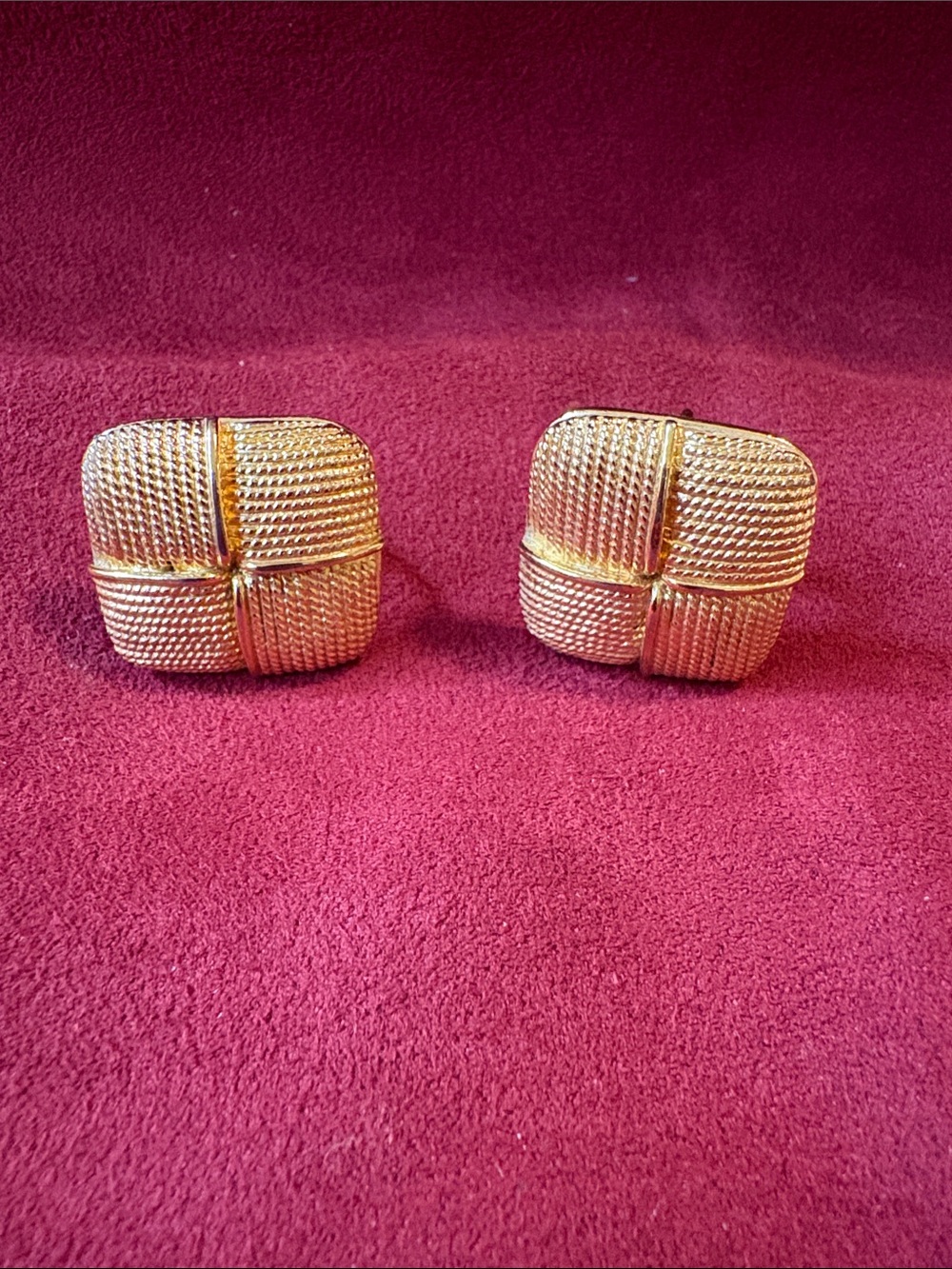 Gold Tone Textured Square Clip-On Earrings - Women Jewelry